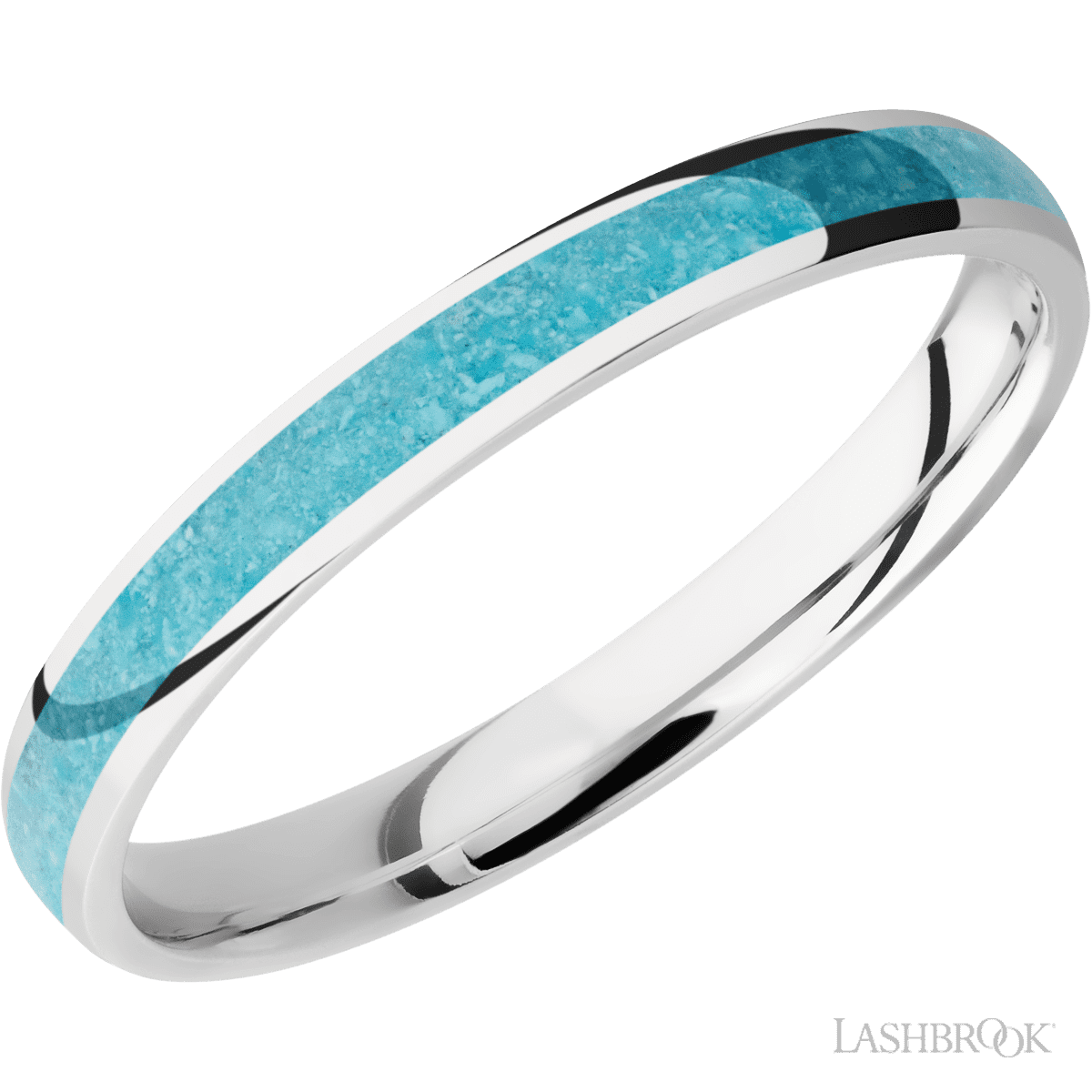 3 mm wide/Domed/Cobalt Chrome band with one 2 mm Centered inlay of Turquoise