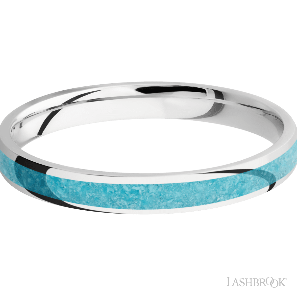 3 mm wide/Domed/Cobalt Chrome band with one 2 mm Centered inlay of Turquoise