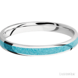 3 mm wide/Domed/Cobalt Chrome band with one 2 mm Centered inlay of Turquoise