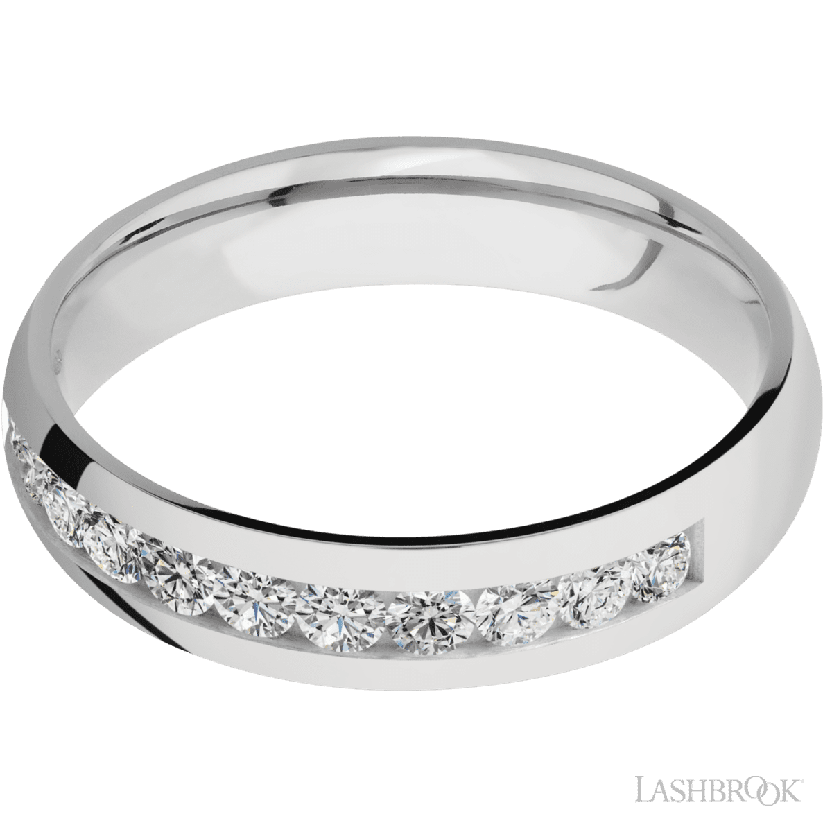 5 mm wide/Domed/Cobalt Chrome band with a Half Eternity arrangement of 07 carat Round Diamond stones in a Channel setting