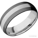 7 mm wide/Domed/Cobalt Chrome band with two 2 mm Double Off Center Edge inlays of Zirconium