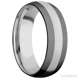 7 mm wide/Domed/Cobalt Chrome band with two 2 mm Double Off Center Edge inlays of Zirconium