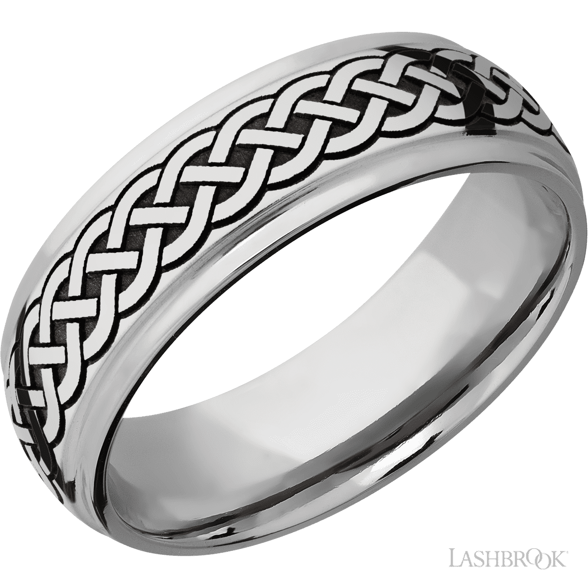 7 mm wide/Domed Stepped Down Edges/Cobalt Chrome band with a laser carved Celtic 9 pattern