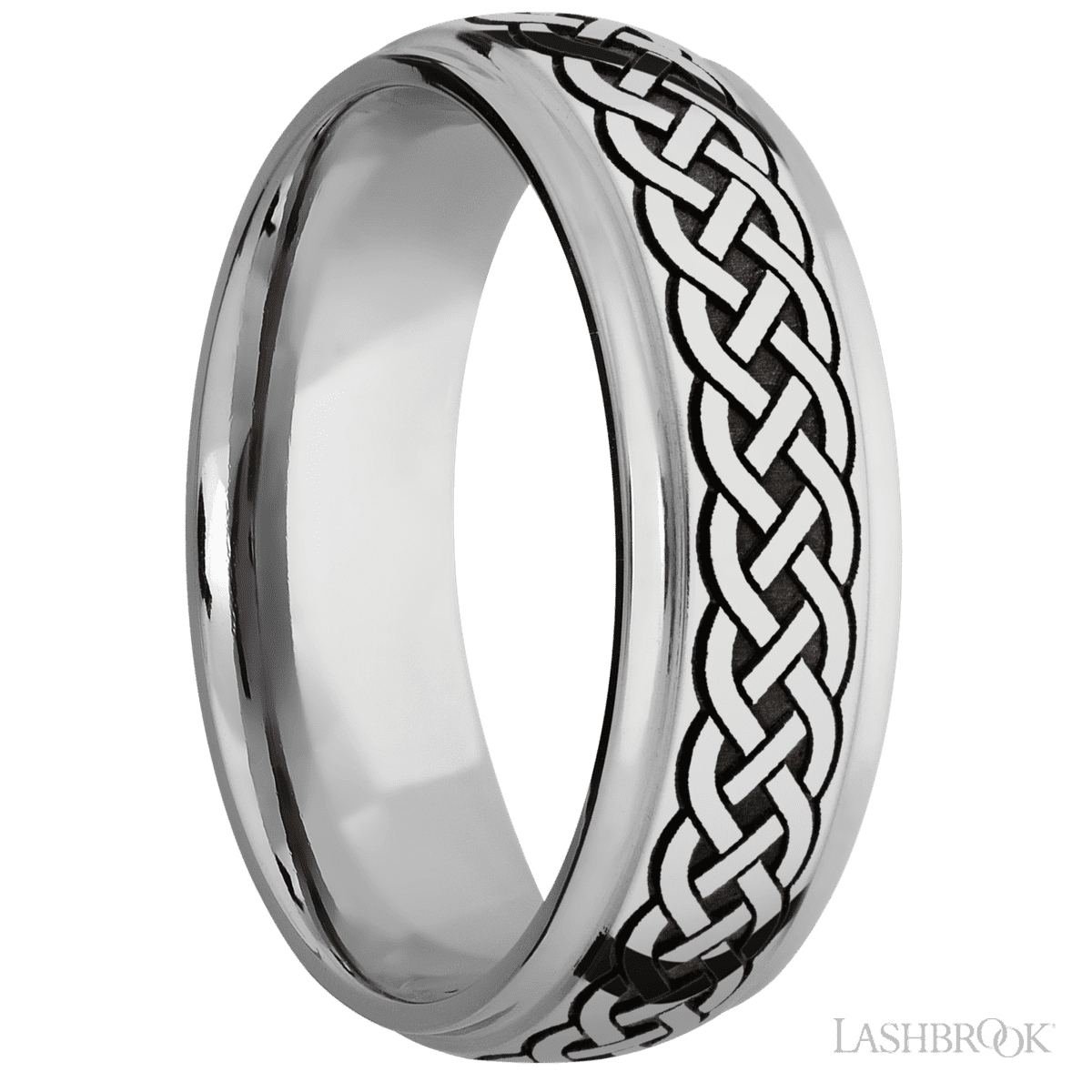 7 mm wide/Domed Stepped Down Edges/Cobalt Chrome band with a laser carved Celtic 9 pattern