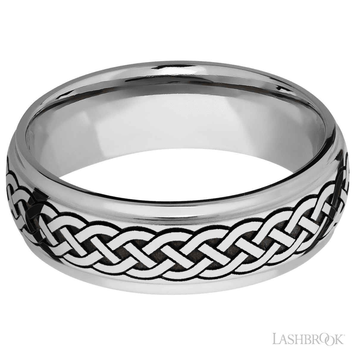 7 mm wide/Domed Stepped Down Edges/Cobalt Chrome band with a laser carved Celtic 9 pattern