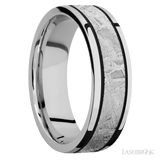 7 mm wide/Flat/Cobalt Chrome band with one 4 mm Centered inlay of Meteorite