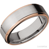 7 mm wide/Flat Grooved Edges/Cobalt Chrome band with two 1 mm Edge inlays of 14K Rose Gold