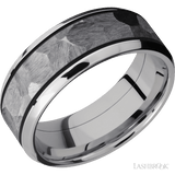 8 mm wide/Beveled/Cobalt Chrome band with one 5 mm Centered inlay of Tantalum