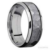 8 mm wide/Beveled/Cobalt Chrome band with one 5 mm Centered inlay of Tantalum