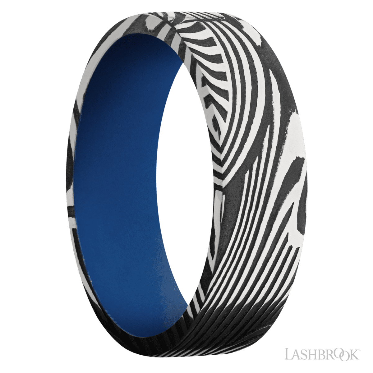 7 mm wide Flat Sunset band featuring a Royal Blue sleeve