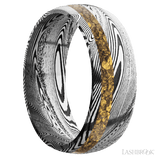 8 mm wide/Domed/Tightweave band with one 2 mm Off Center inlay of Alaskan Gold Nugget