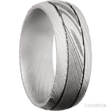 8 mm wide Domed with two accent grooves Damascus band