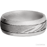 8 mm wide Domed with two accent grooves Damascus band