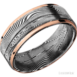 8 mm wide/Flat Grooved Edges/Tightweave band with two 1 mm Edge inlays of 14K Rose Gold