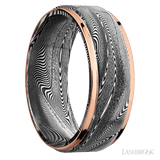 8 mm wide/Flat Grooved Edges/Tightweave band with two 1 mm Edge inlays of 14K Rose Gold