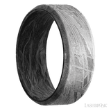 8 mm wide Beveled Meteorite band featuring a Forged Carbon Fiber sleeve