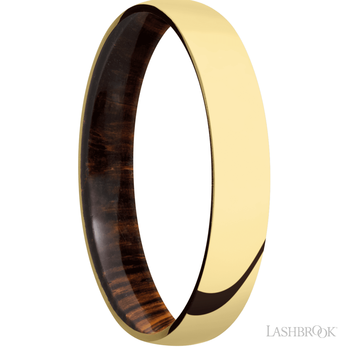 4 mm wide Domed 14K Yellow Gold band featuring a Cocobolo sleeve