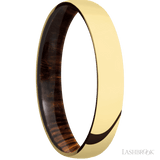 4 mm wide Domed 14K Yellow Gold band featuring a Cocobolo sleeve