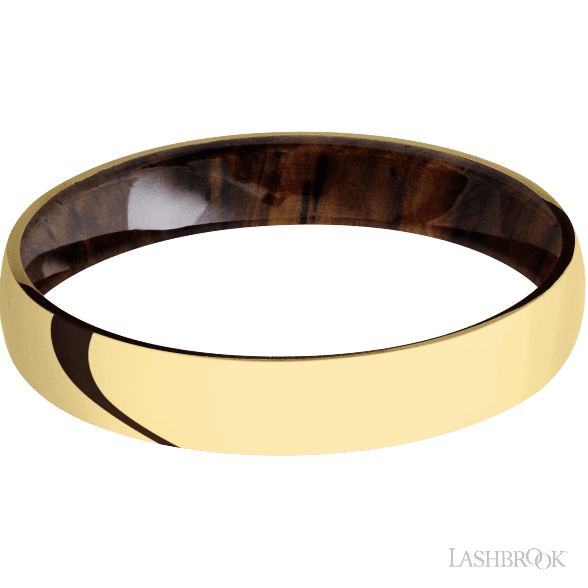 4 mm wide Domed 14K Yellow Gold band featuring a Cocobolo sleeve