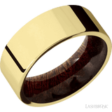 8 mm wide Flat 14K Yellow Gold band featuring a Sapele sleeve
