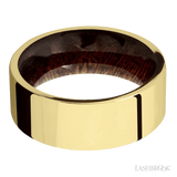 8 mm wide Flat 14K Yellow Gold band featuring a Sapele sleeve