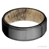 8 mm wide Flat Grooved Edges Zirconium band featuring a Spalted Tamarind sleeve