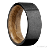 8 mm wide Flat Zirconium band featuring a Whiskey Barrel sleeve