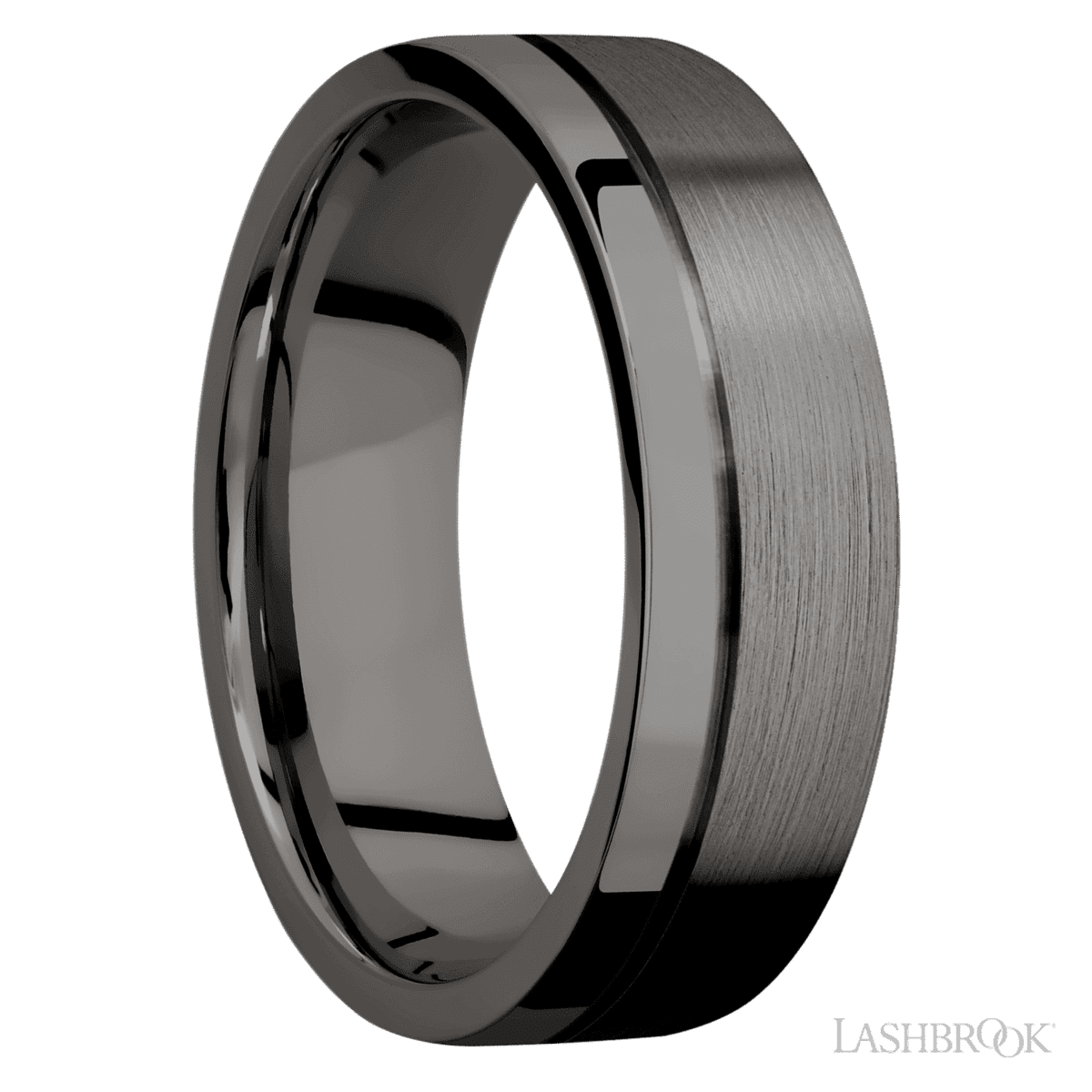 7 mm wide Flat with Off Center Accent Groove Tantalum Noir band