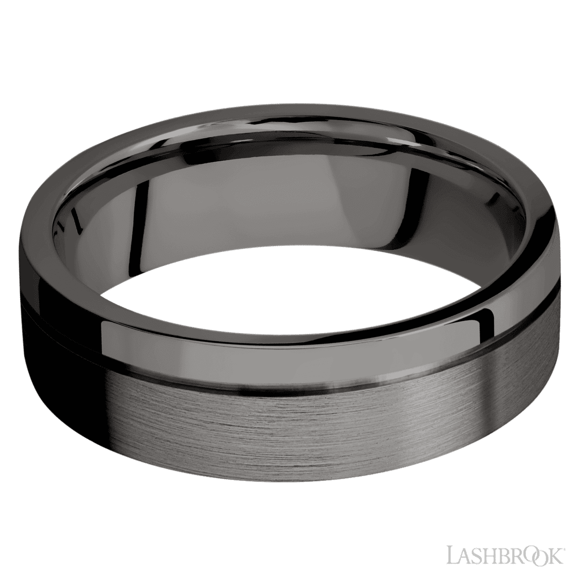 7 mm wide Flat with Off Center Accent Groove Tantalum Noir band