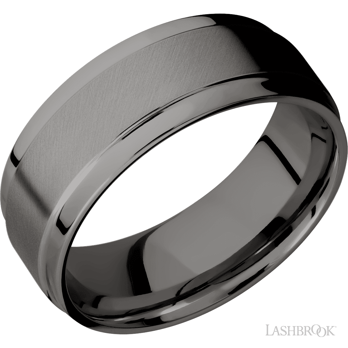 8 mm wide Flat Wide Grooved Edges Tantalum Noir band