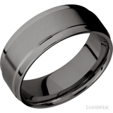 8 mm wide Flat Wide Grooved Edges Tantalum Noir band