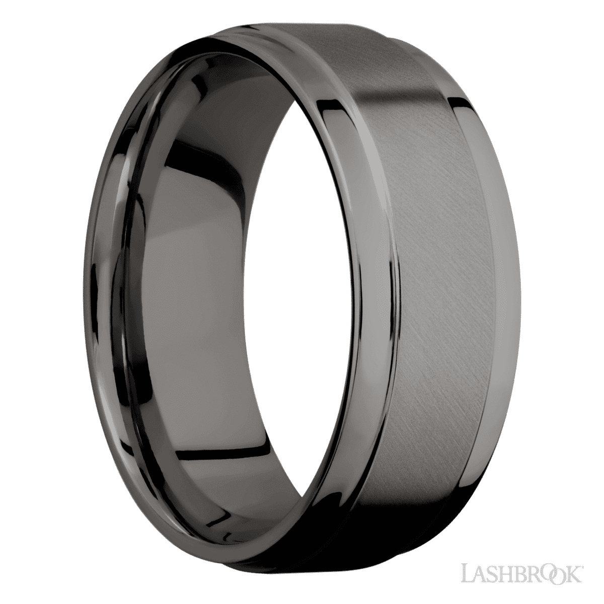 8 mm wide Flat Wide Grooved Edges Tantalum Noir band