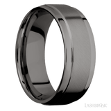 8 mm wide Flat Wide Grooved Edges Tantalum Noir band