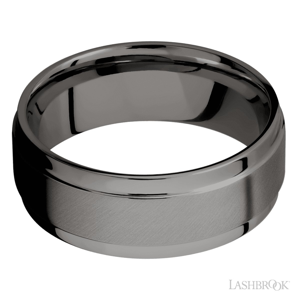 8 mm wide Flat Wide Grooved Edges Tantalum Noir band