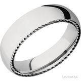 6 mm wide/Domed/14K White Gold band with two 1 mm Sidebraid inlays of 14K White Gold