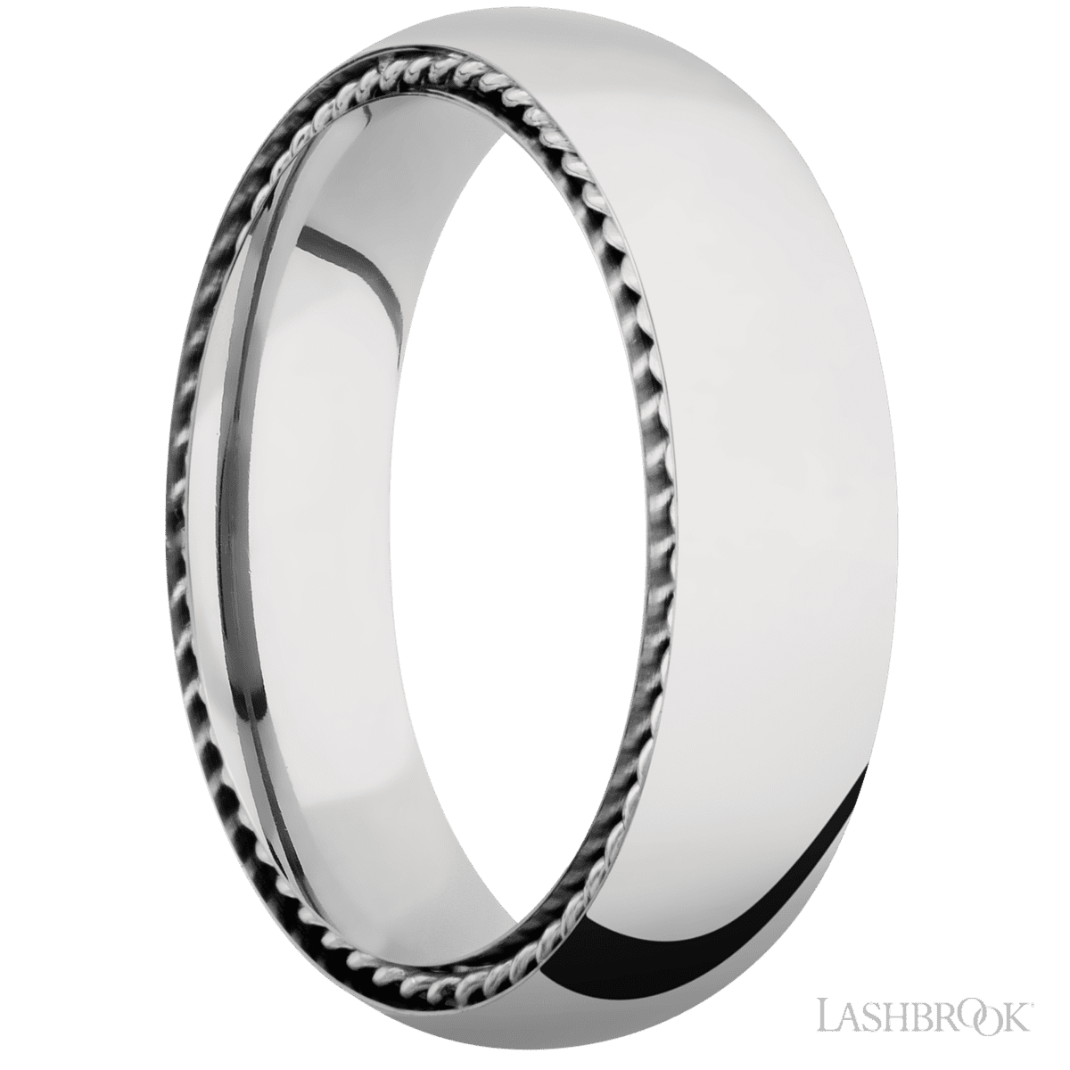 6 mm wide/Domed/14K White Gold band with two 1 mm Sidebraid inlays of 14K White Gold
