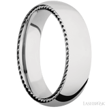 6 mm wide/Domed/14K White Gold band with two 1 mm Sidebraid inlays of 14K White Gold