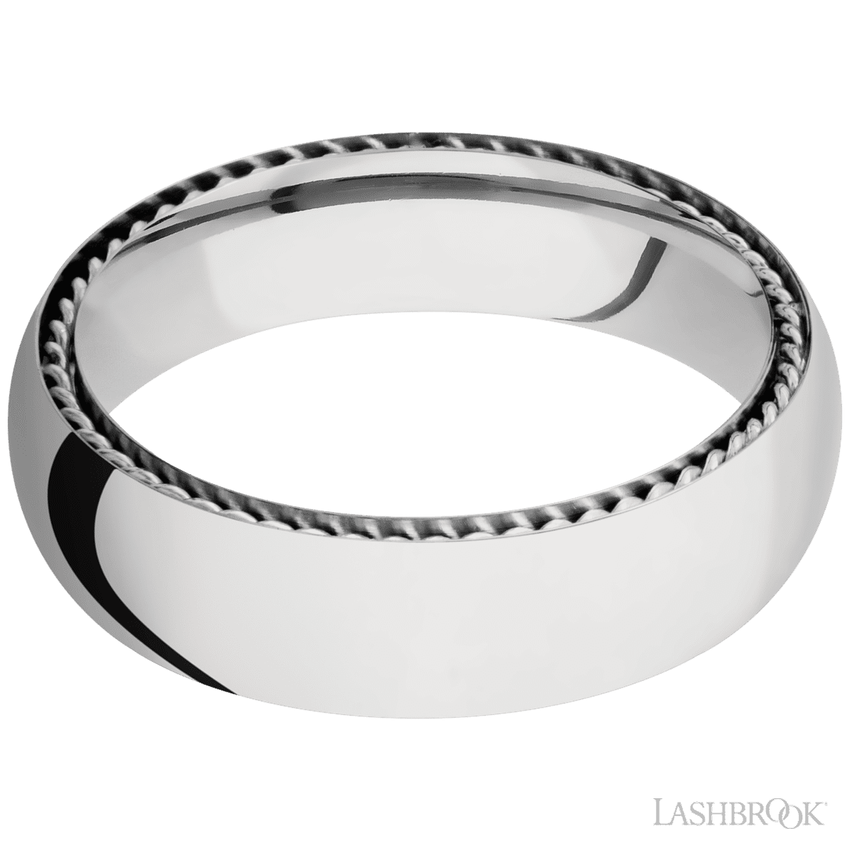 6 mm wide/Domed/14K White Gold band with two 1 mm Sidebraid inlays of 14K White Gold