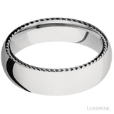 6 mm wide/Domed/14K White Gold band with two 1 mm Sidebraid inlays of 14K White Gold
