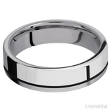 6 mm wide/Flat/Tantalum band with one 4 mm Off Center Edge inlay of Palladium Silver