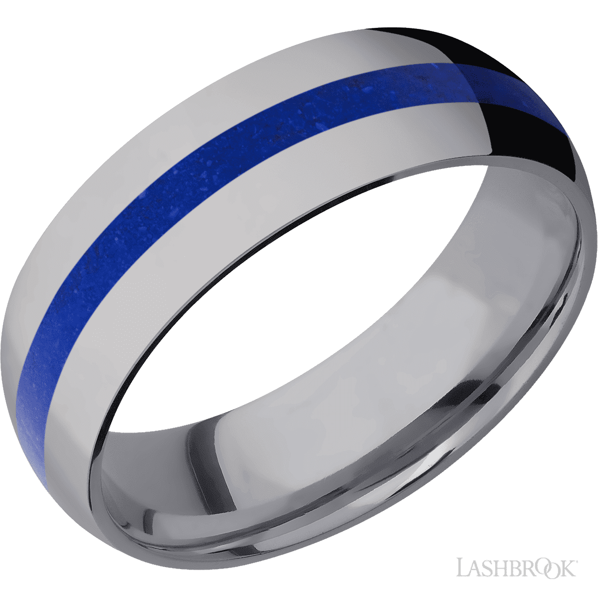 7 mm wide/Domed/Tantalum band with one 2 mm Centered inlay of Lapis