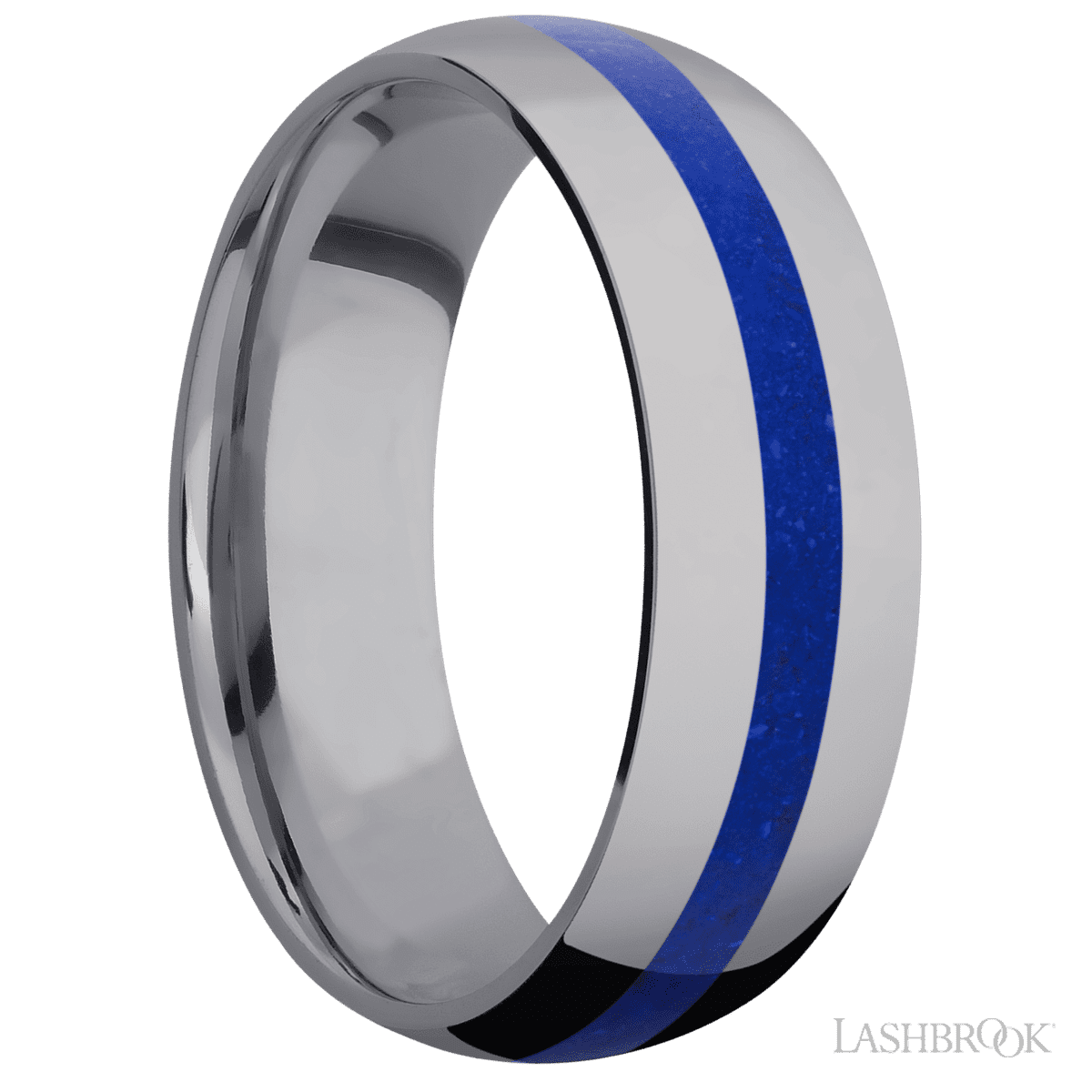7 mm wide/Domed/Tantalum band with one 2 mm Centered inlay of Lapis