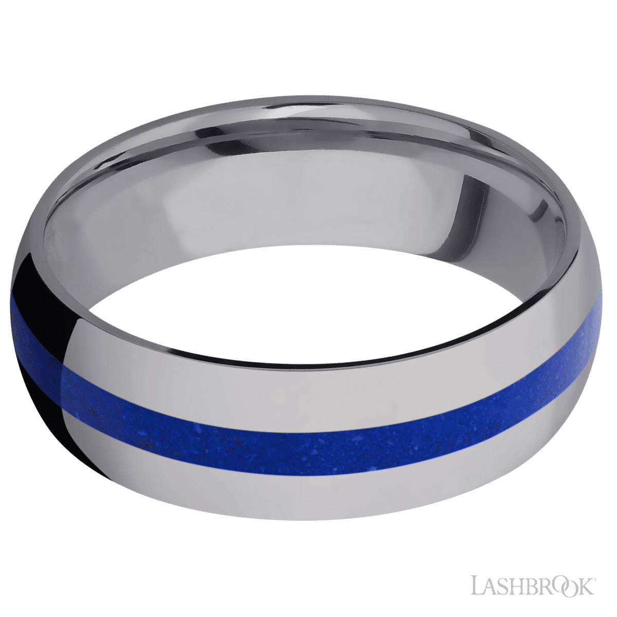 7 mm wide/Domed/Tantalum band with one 2 mm Centered inlay of Lapis