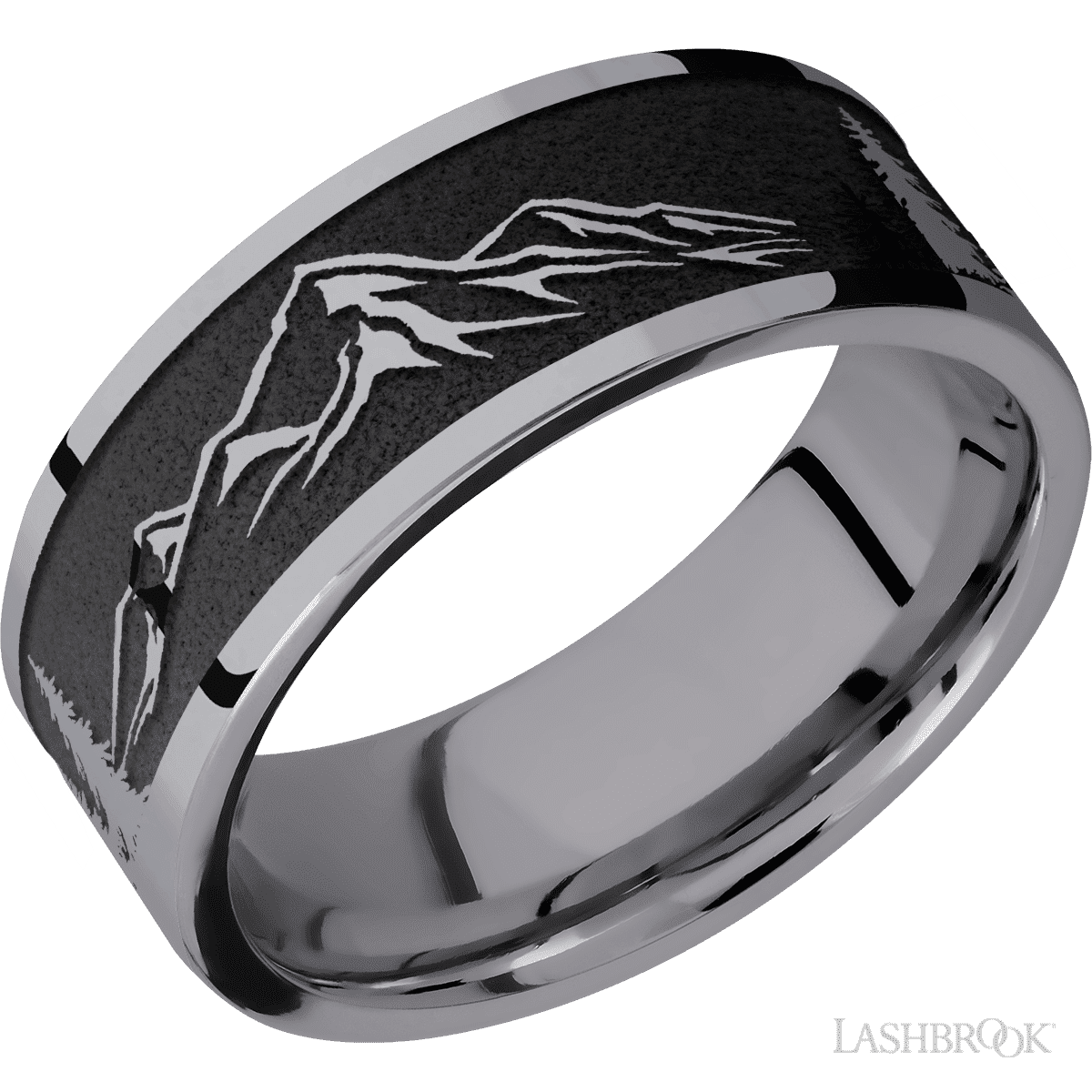 8 mm wide/Flat/Tantalum band with one 6 mm Off Center Edge inlay of Marble