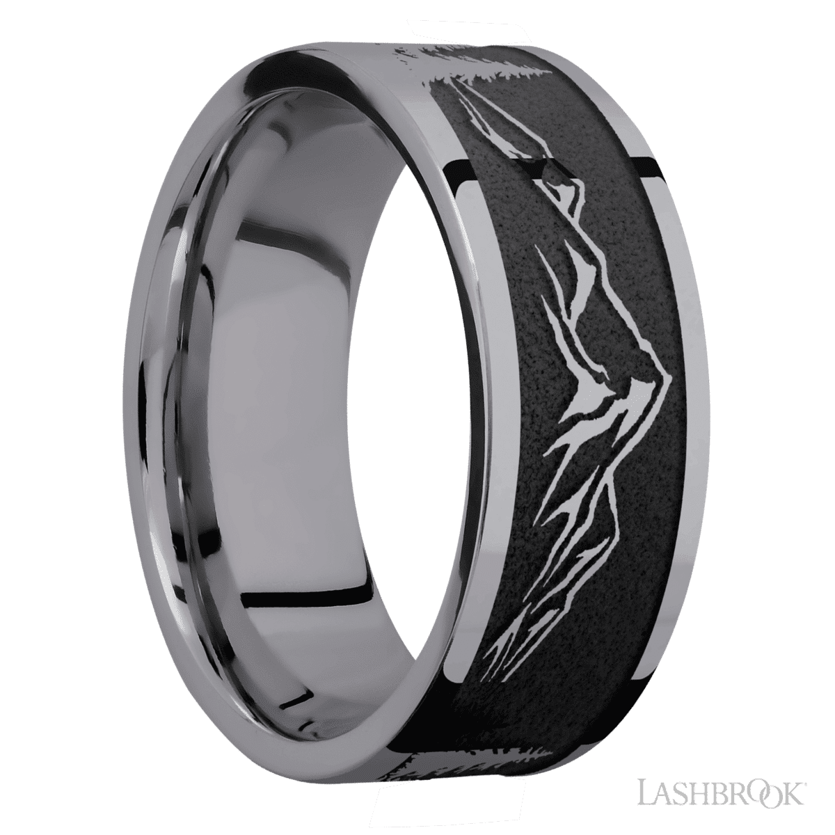 8 mm wide/Flat/Tantalum band with one 6 mm Off Center Edge inlay of Marble