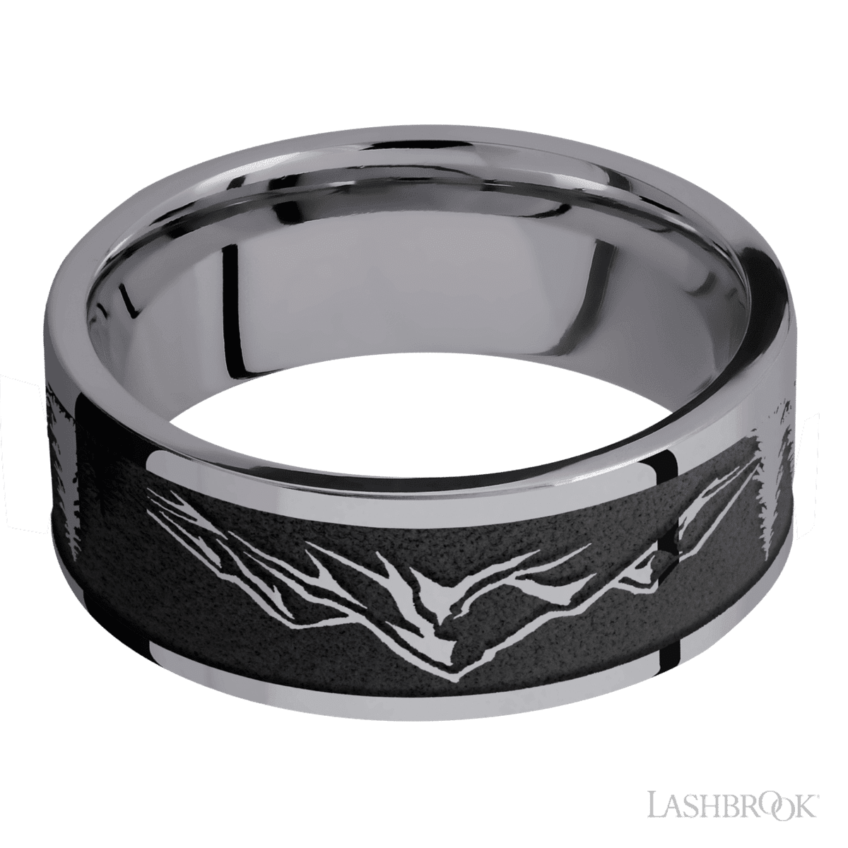 8 mm wide/Flat/Tantalum band with one 6 mm Off Center Edge inlay of Marble