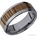 8 mm wide/Flat Grooved Edges/Tantalum band with one 5 mm Centered inlay of Walnut