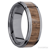 8 mm wide/Flat Grooved Edges/Tantalum band with one 5 mm Centered inlay of Walnut