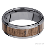 8 mm wide/Flat Grooved Edges/Tantalum band with one 5 mm Centered inlay of Walnut