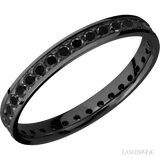 3 mm wide/Flat/Zirconium band with an Eternity arrangement of 03 carat Round Black Diamond stones in a Bead setting